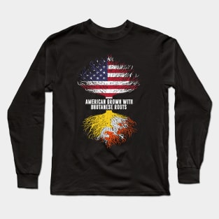 American Grown with Bhutanese Roots USA Flag Long Sleeve T-Shirt